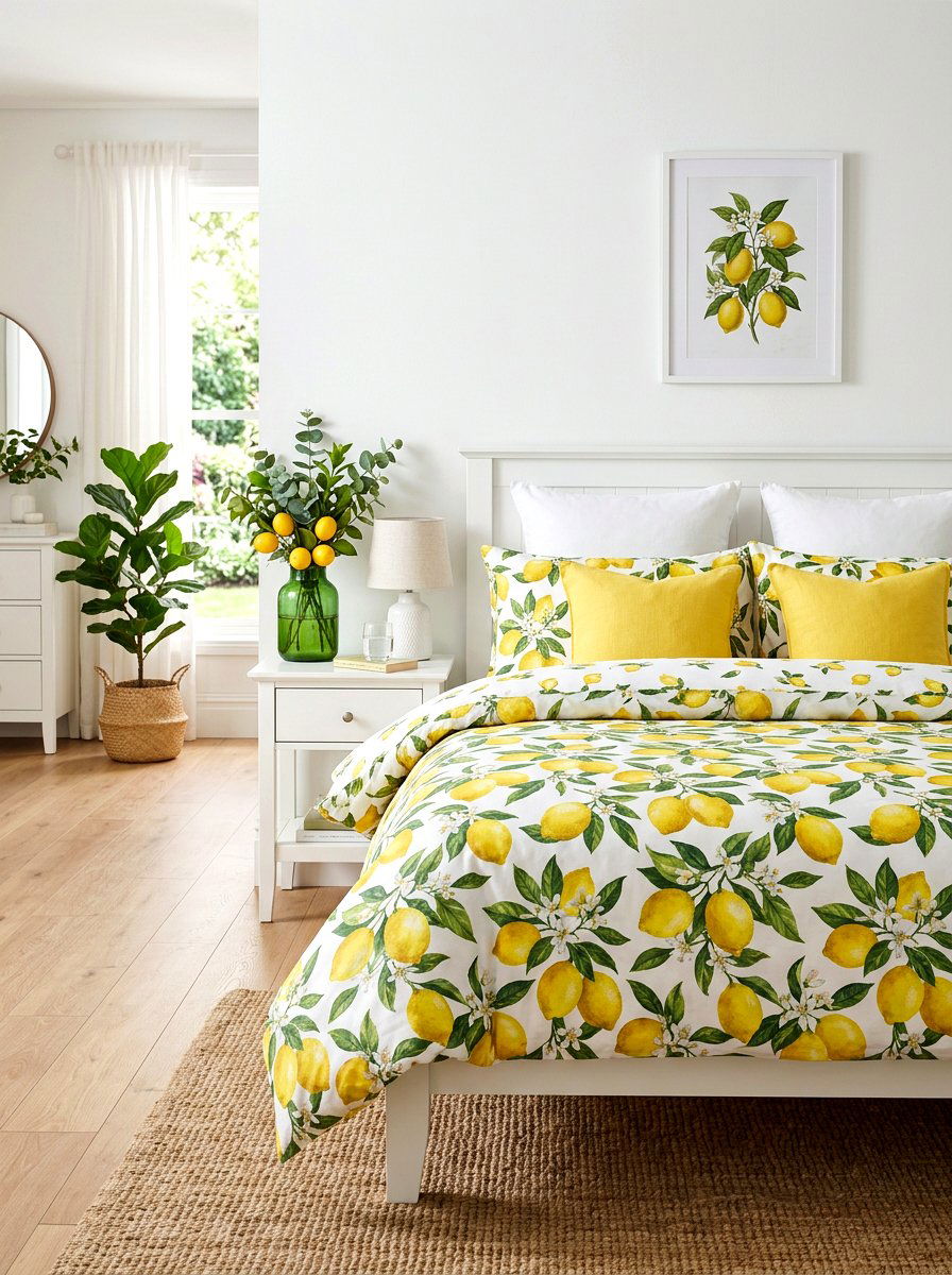 Lemon Print Bedding - 25 Spring Bedroom Linen Ideas