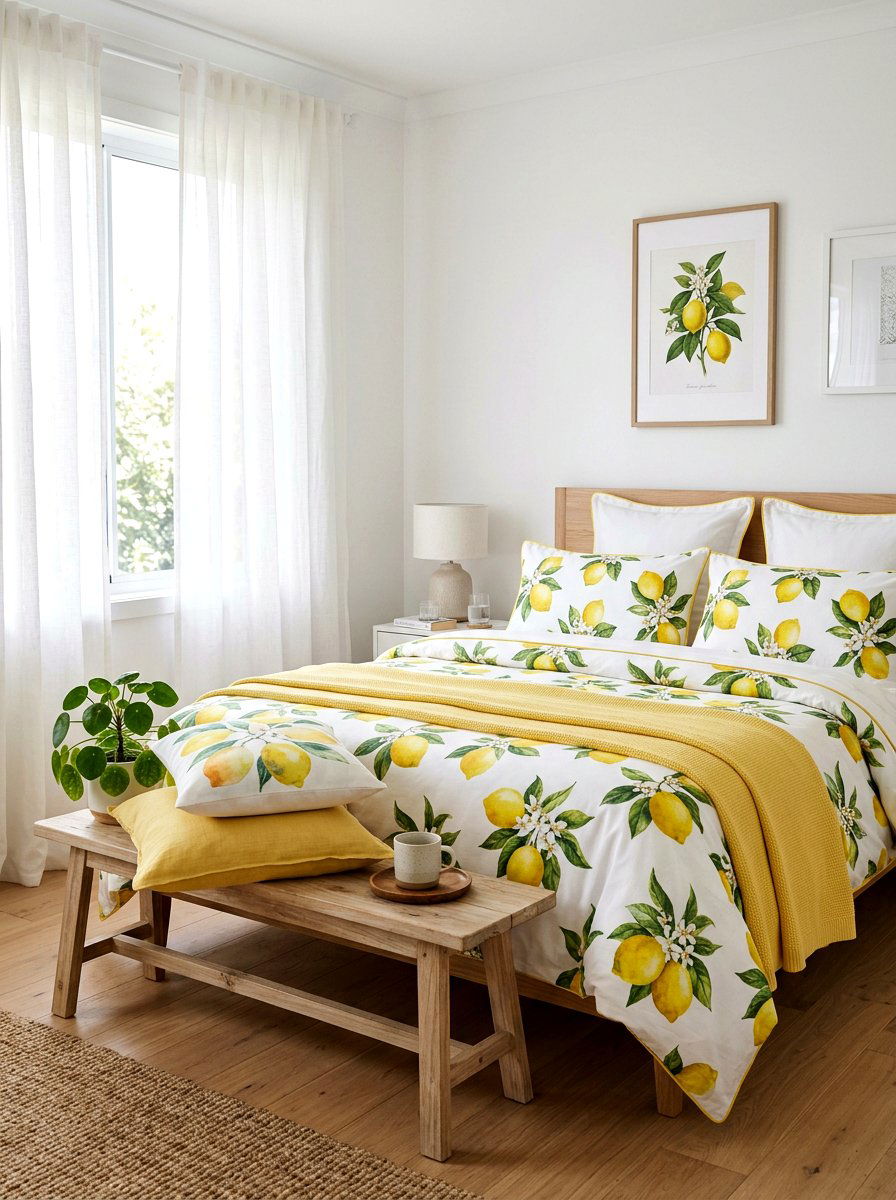 Lemon Print Bedroom Decor - 25 Spring Citrus Decor Ideas