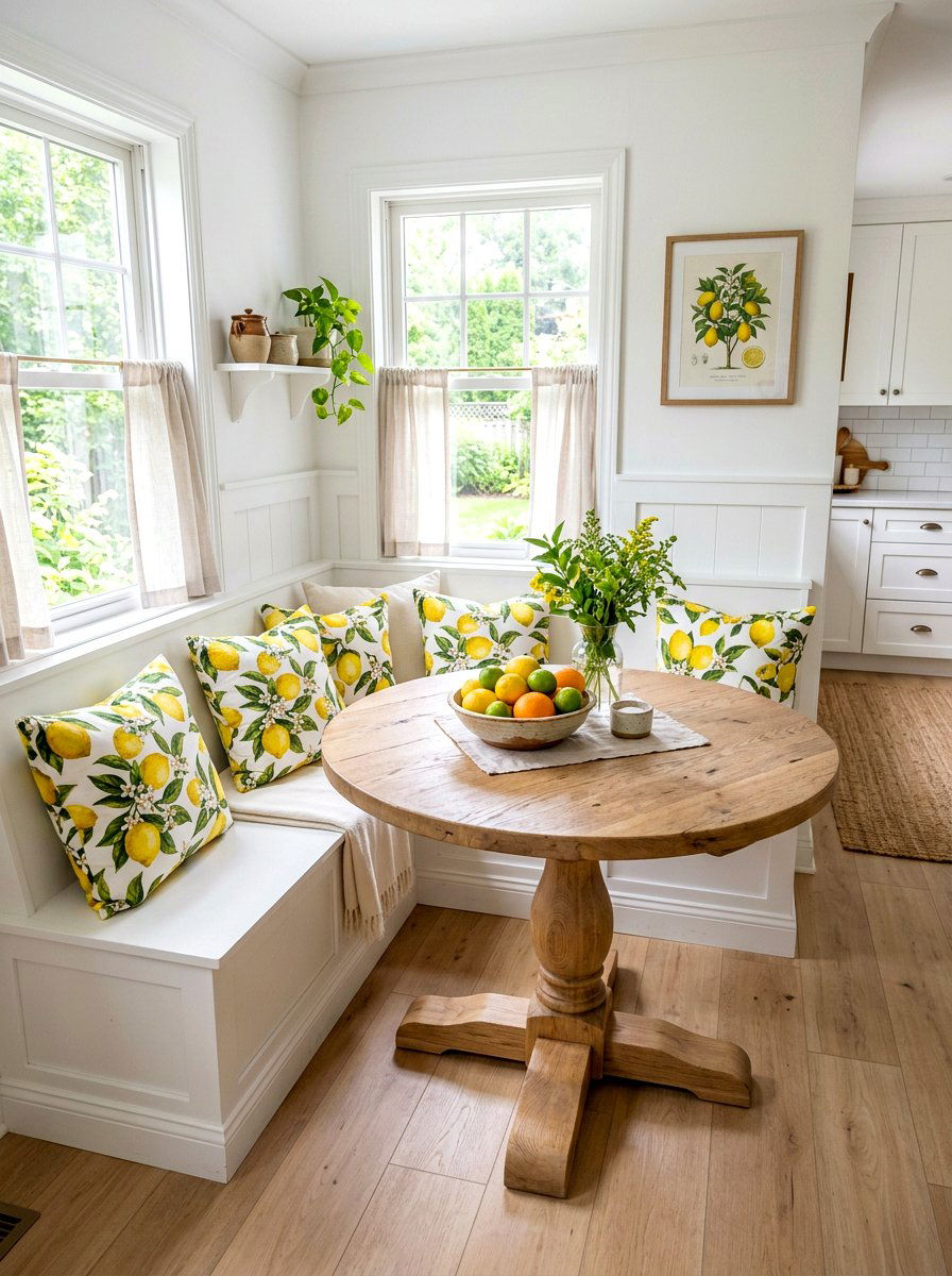 Lemon Print Kitchen Nook - 25 Spring Accent Pillow Ideas