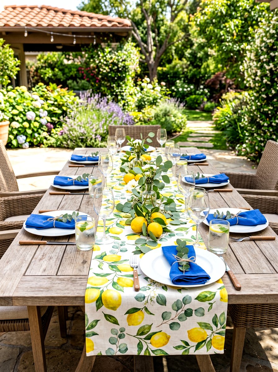 Lemon Table Runner - 25 Spring Outdoor Table Decor Ideas