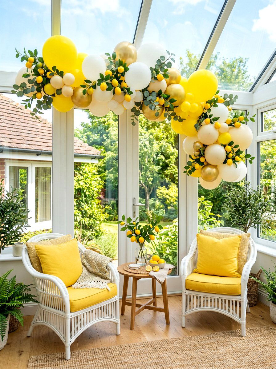 Lemon Theme Balloon Garland - 25 Spring Balloon Garland Ideas