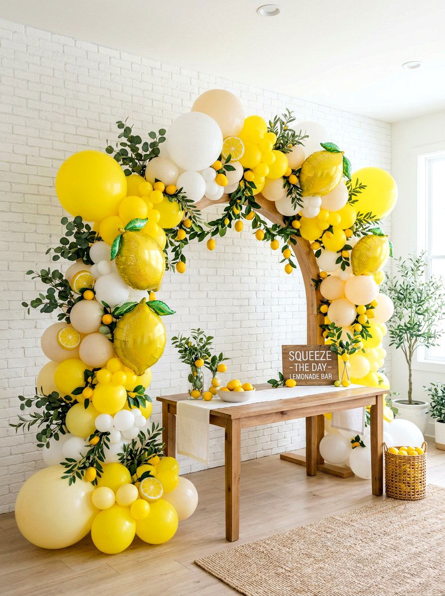 Lemon Theme Balloon Garland - 25 Spring Balloon Arch Ideas for Party