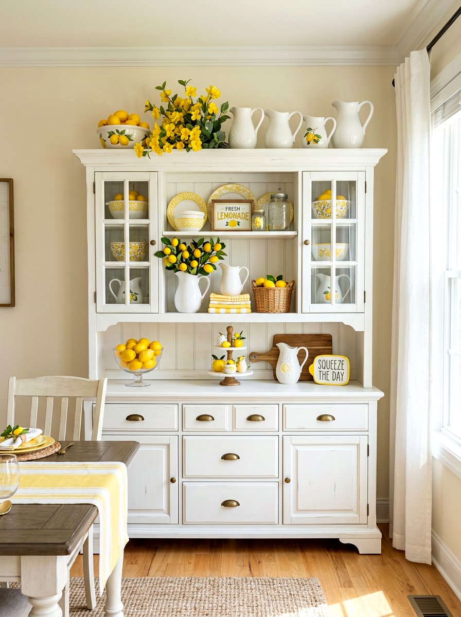 Lemon Theme Dining Hutch - 25 Spring Hutch Decor Ideas
