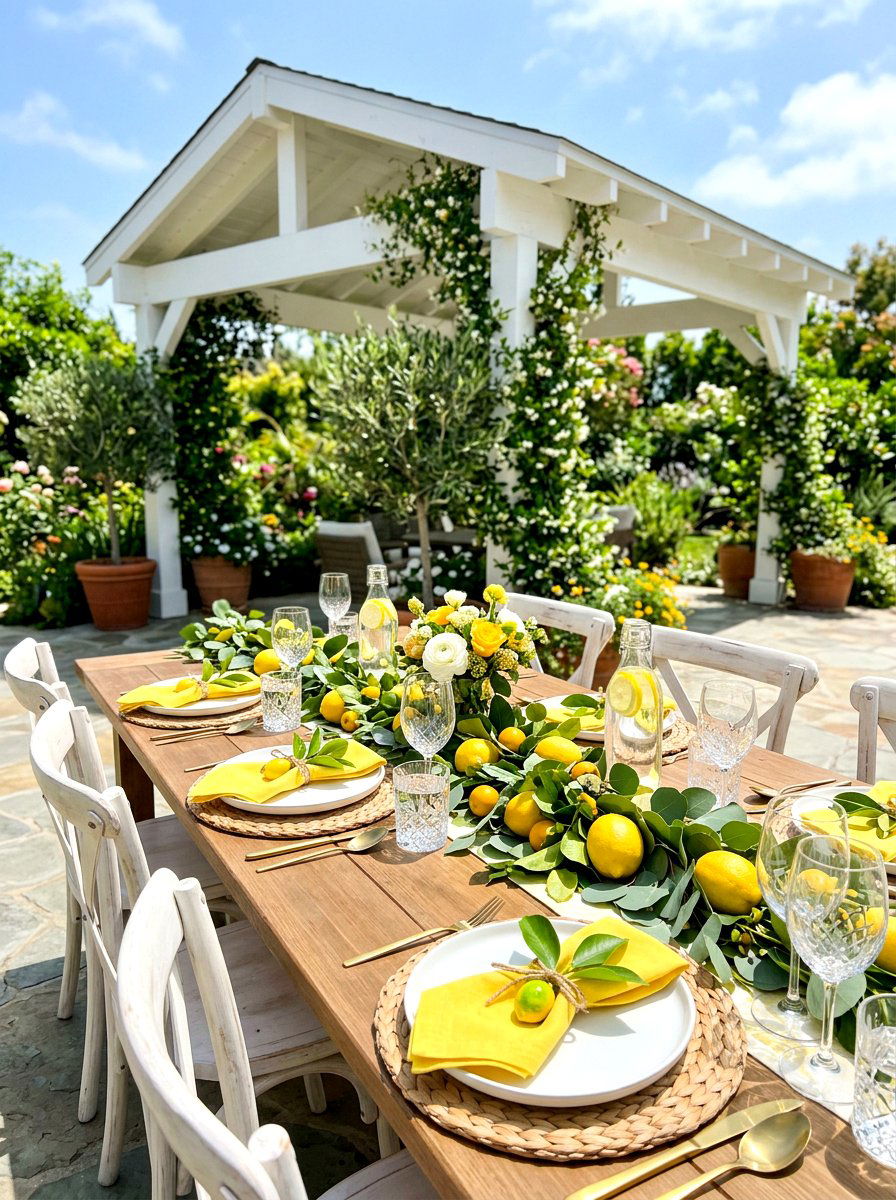 Lemon Theme Table - 25 Spring Gazebo Table Decor Ideas