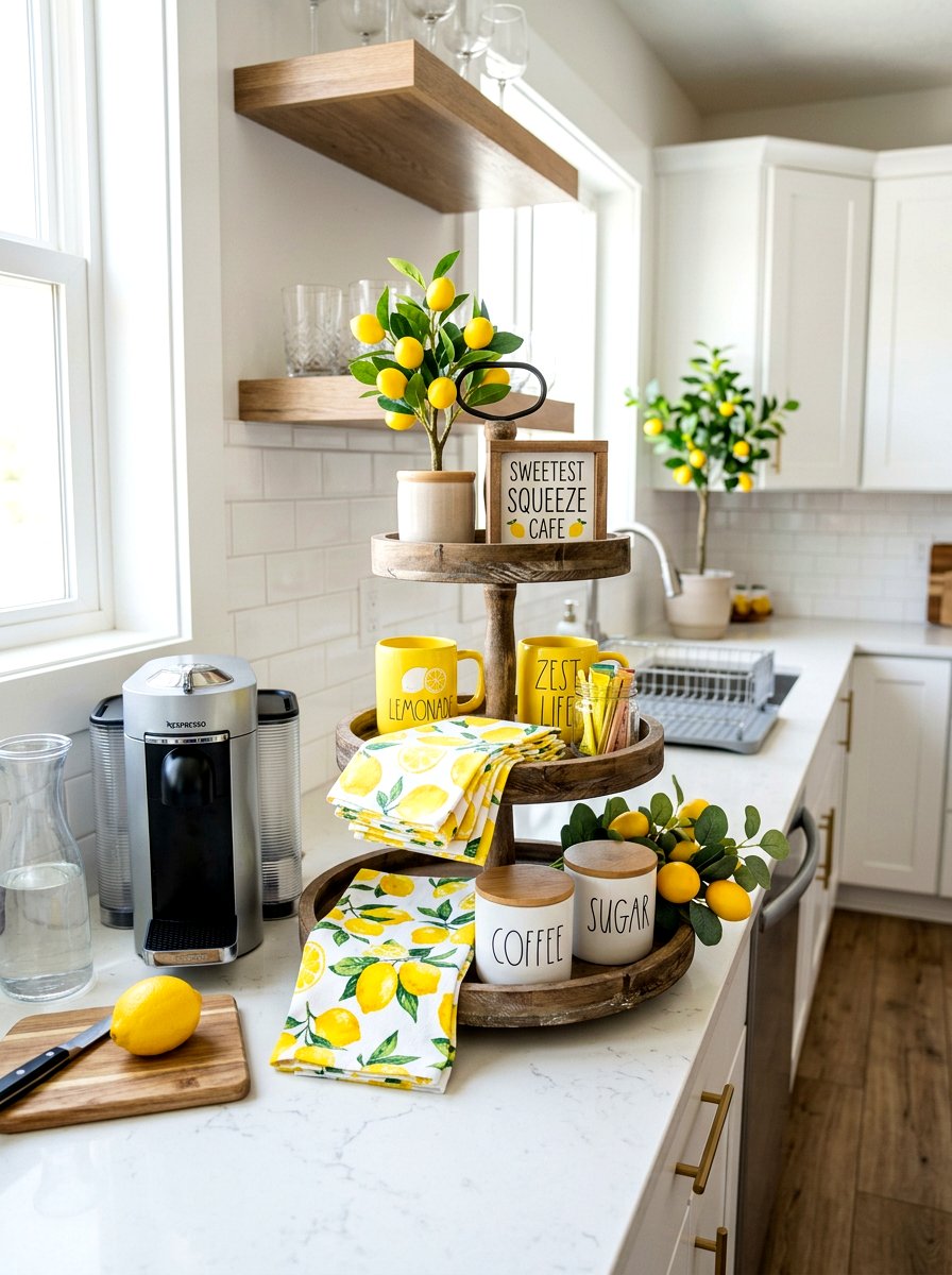 Lemon Tiered Tray - 25 Spring Coffee Bar Tiered Tray Ideas