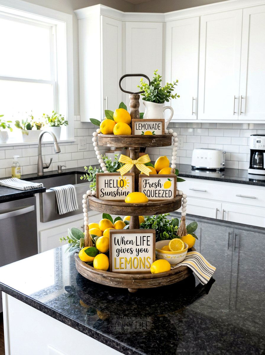 Lemon Tray Decor - 25 Spring Tiered Tray Ideas for Kitchen