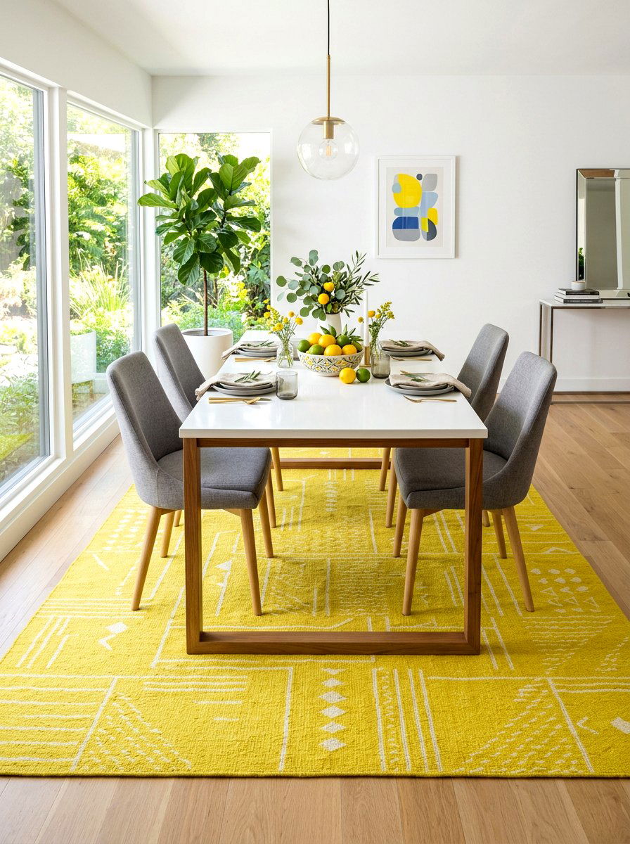 Lemon Yellow Rug - 25 Spring Dining Room Rug Ideas