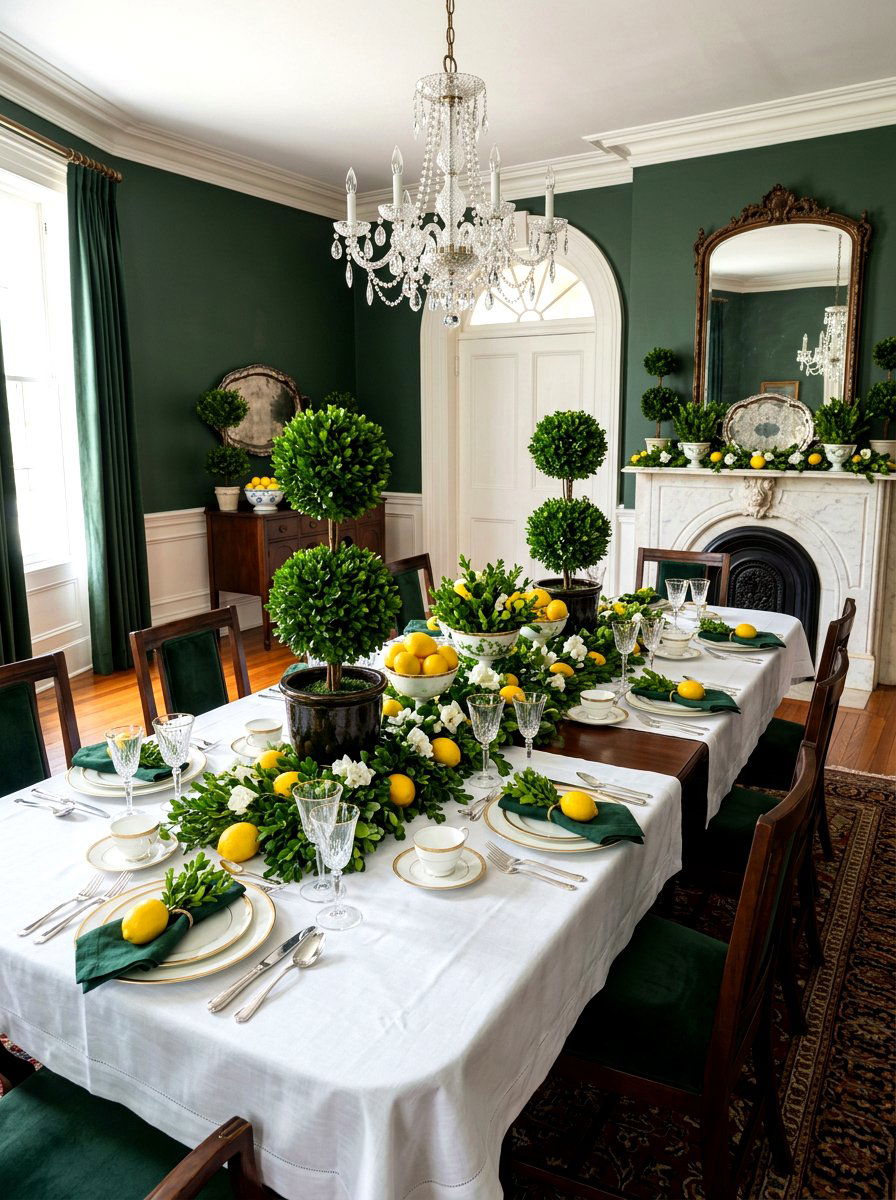 Lemon and boxwood greenery - 25 Spring Lemon Centerpiece Ideas
