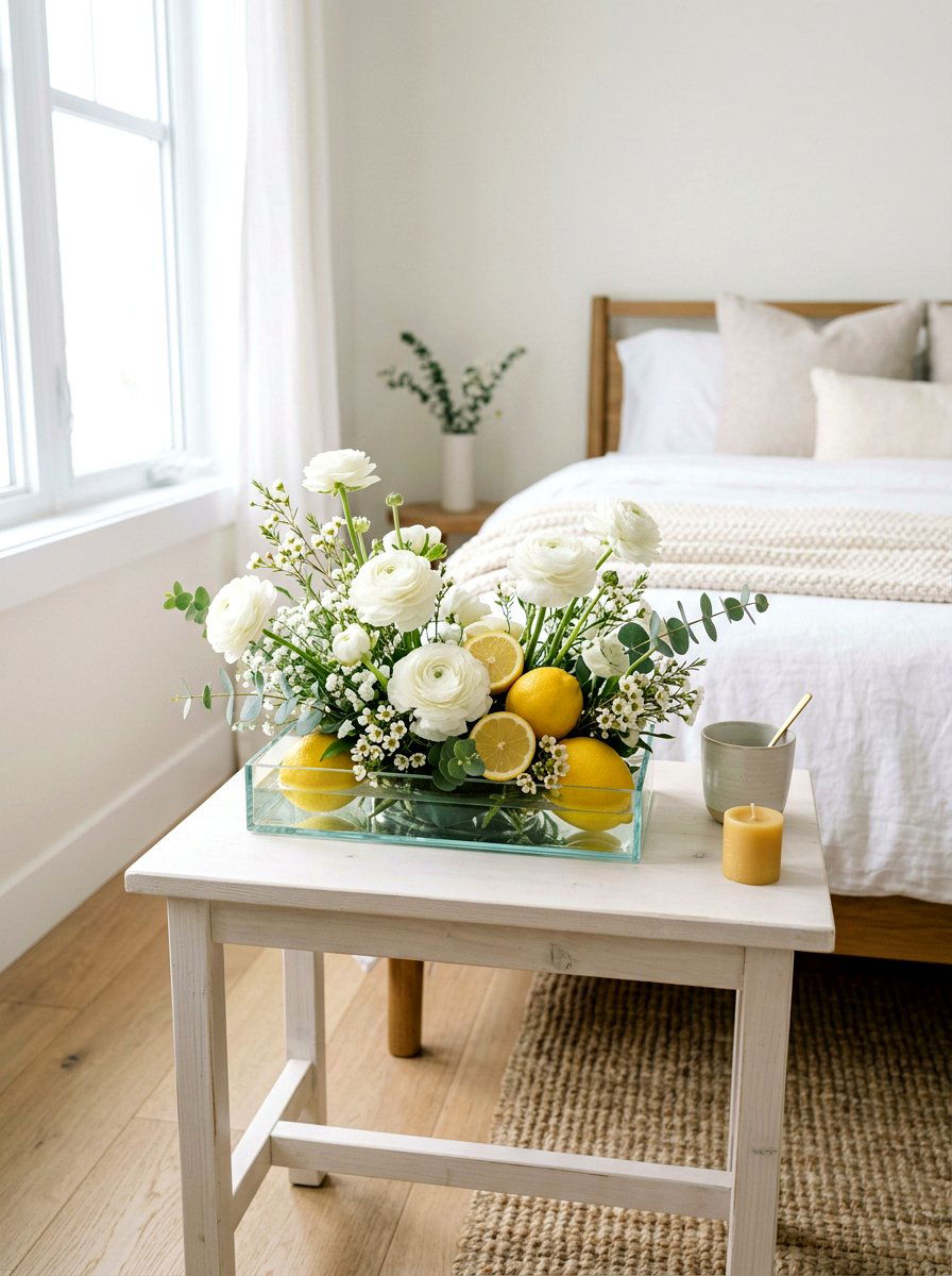Lemon and ranunculus centerpiece - 25 Spring Lemon Centerpiece Ideas