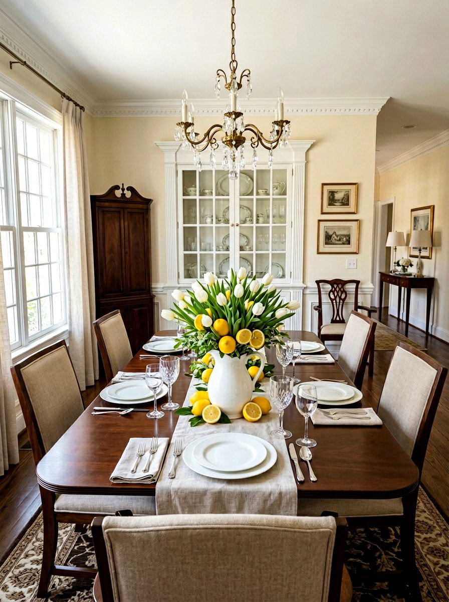 Lemon and white tulip arrangement - 25 Spring Lemon Centerpiece Ideas