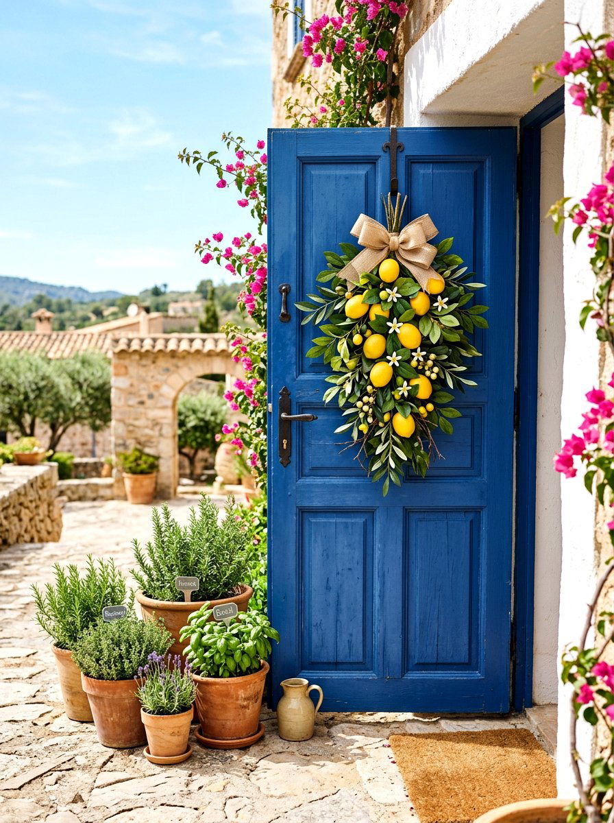 Lemon citrus door swag - 25 Spring Door Swag Ideas