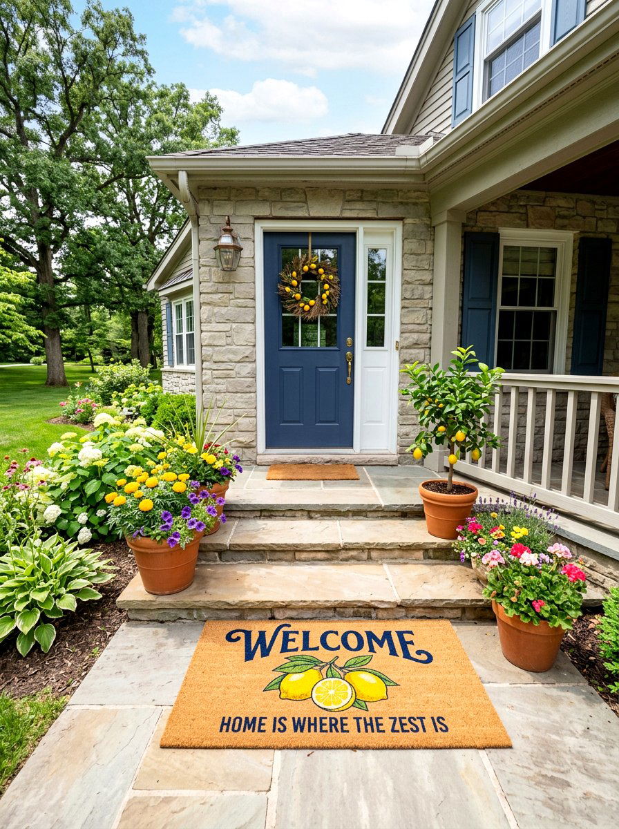 Lemon door mat welcome - 25 Spring Lemon Decor Ideas