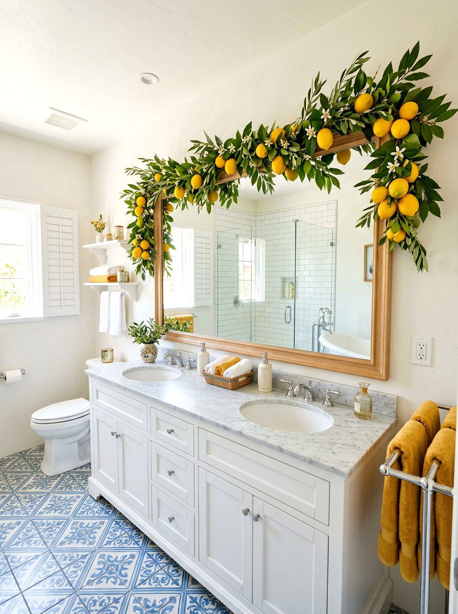 Lemon garland for bathroom - 25 Spring Bathroom Mirror Decor Ideas