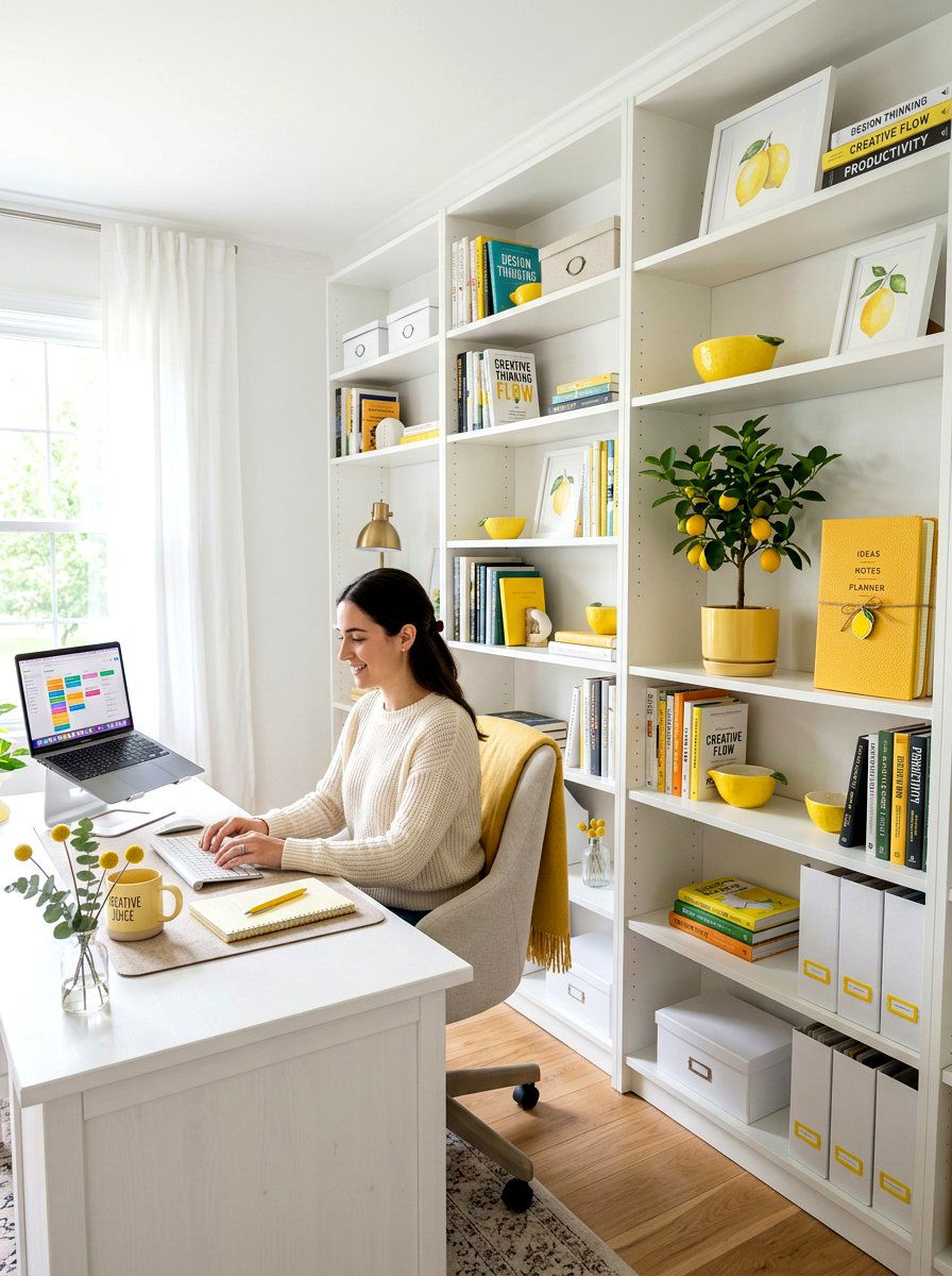 Lemon office shelf accessories - 25 Spring Lemon Decor Ideas