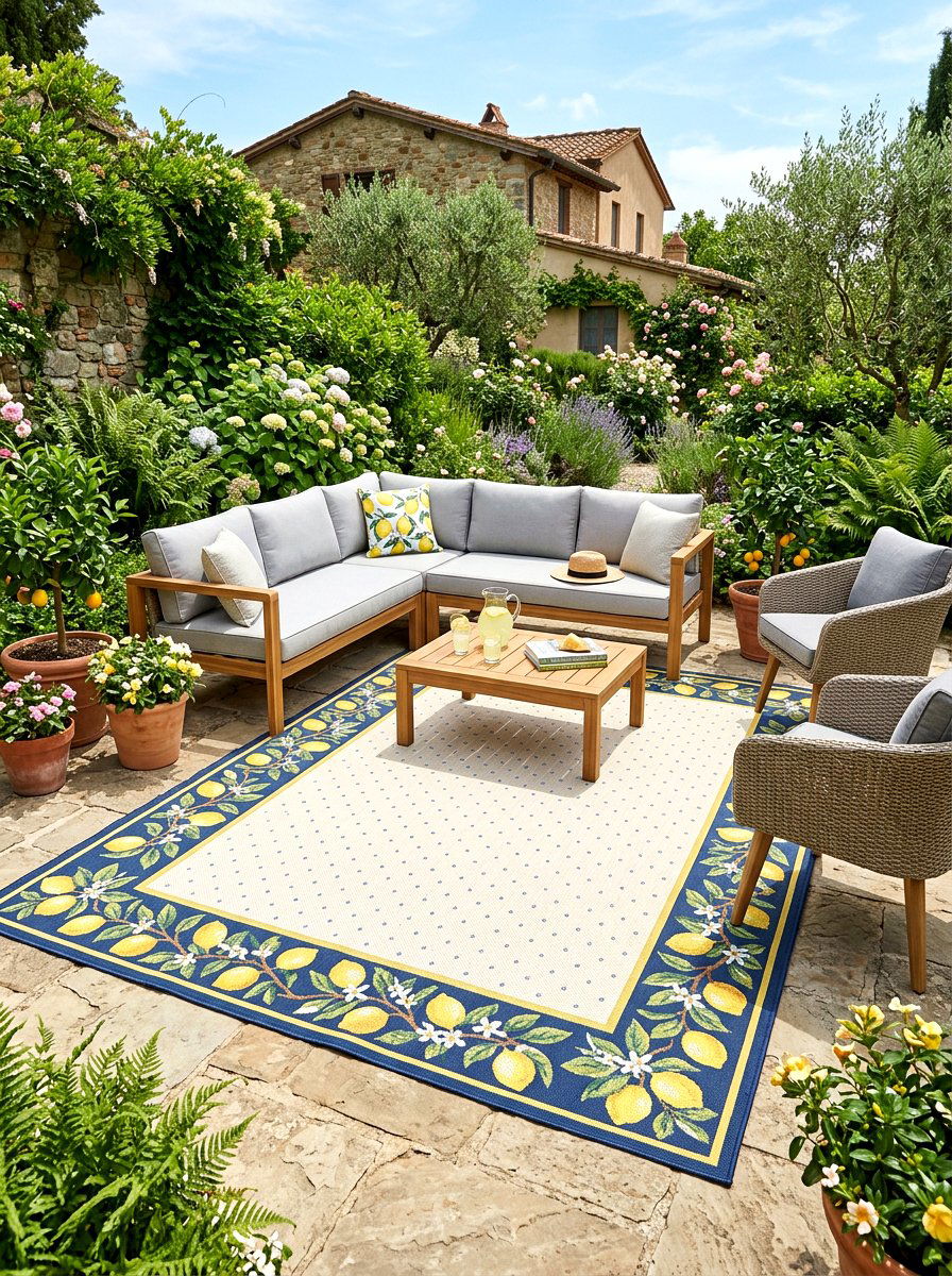 Lemon outdoor rug patio - 25 Spring Lemon Decor Ideas