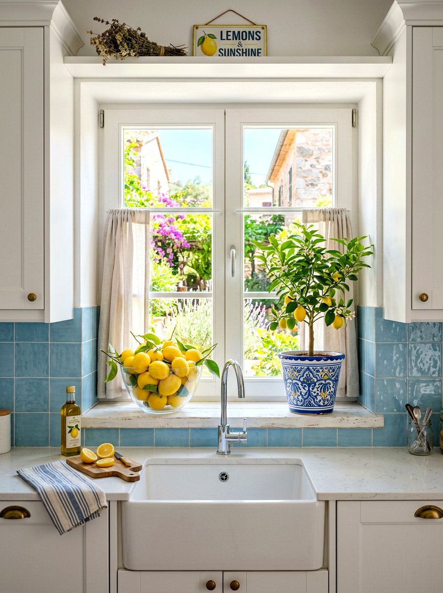 Lemon theme kitchen window - 25 Spring Kitchen Window Decor Ideas