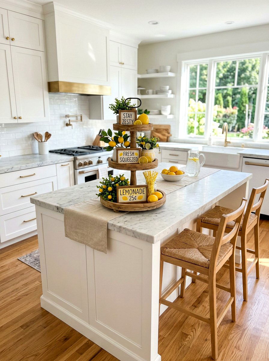 Lemon tiered tray kitchen - 25 Spring Lemon Decor Ideas