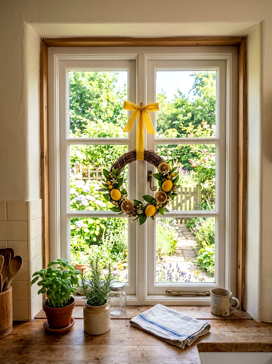 Lemon window wreath spring - 25 Spring Lemon Decor Ideas