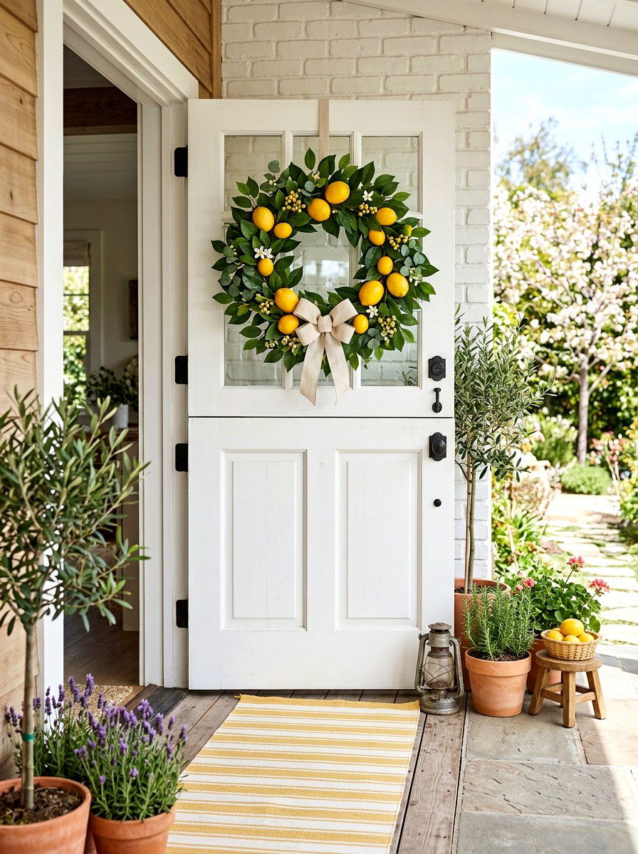 Lemon wreath for spring - 25 Spring Dutch Door Decor Ideas