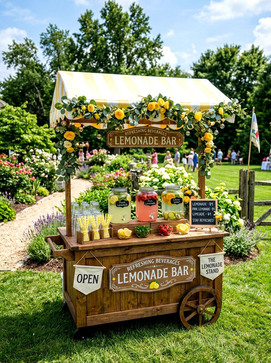 Lemonade Stand Beverage Bar - 25 Spring Gender Reveal Decor Ideas