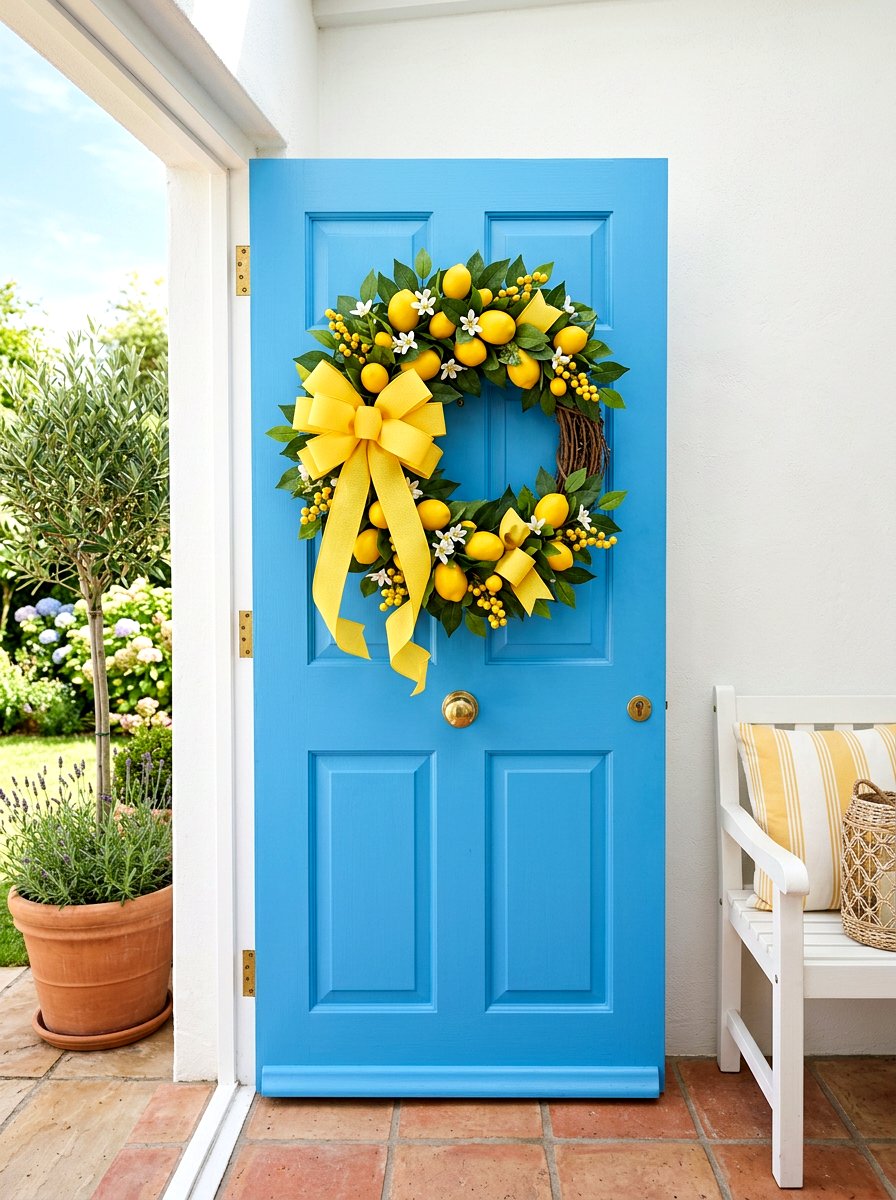 Lemons And Yellow Ribbon Wreath - 25 Spring Ribbon Wreath Ideas
