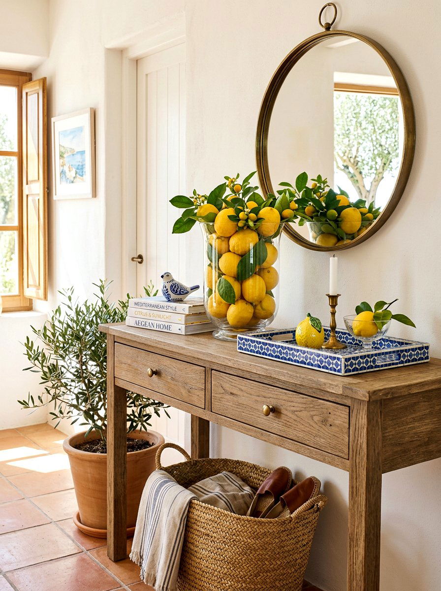 Lemons and Citrus Decor - 25 Spring Console Table Decor Ideas