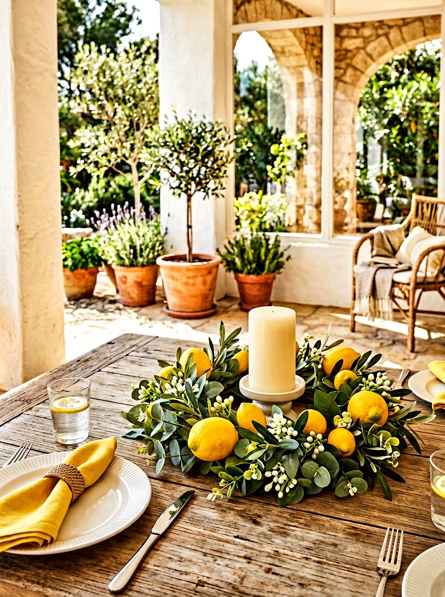 Lemons and greenery candle ring - 25 Spring Candle Wreath Ideas