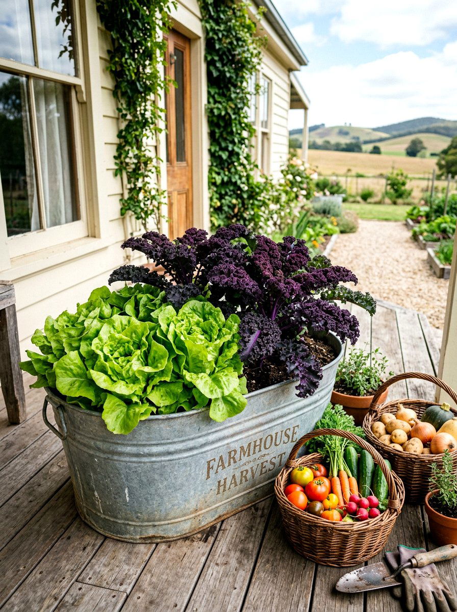 Lettuce and kale container - 25 Spring Container Garden Ideas