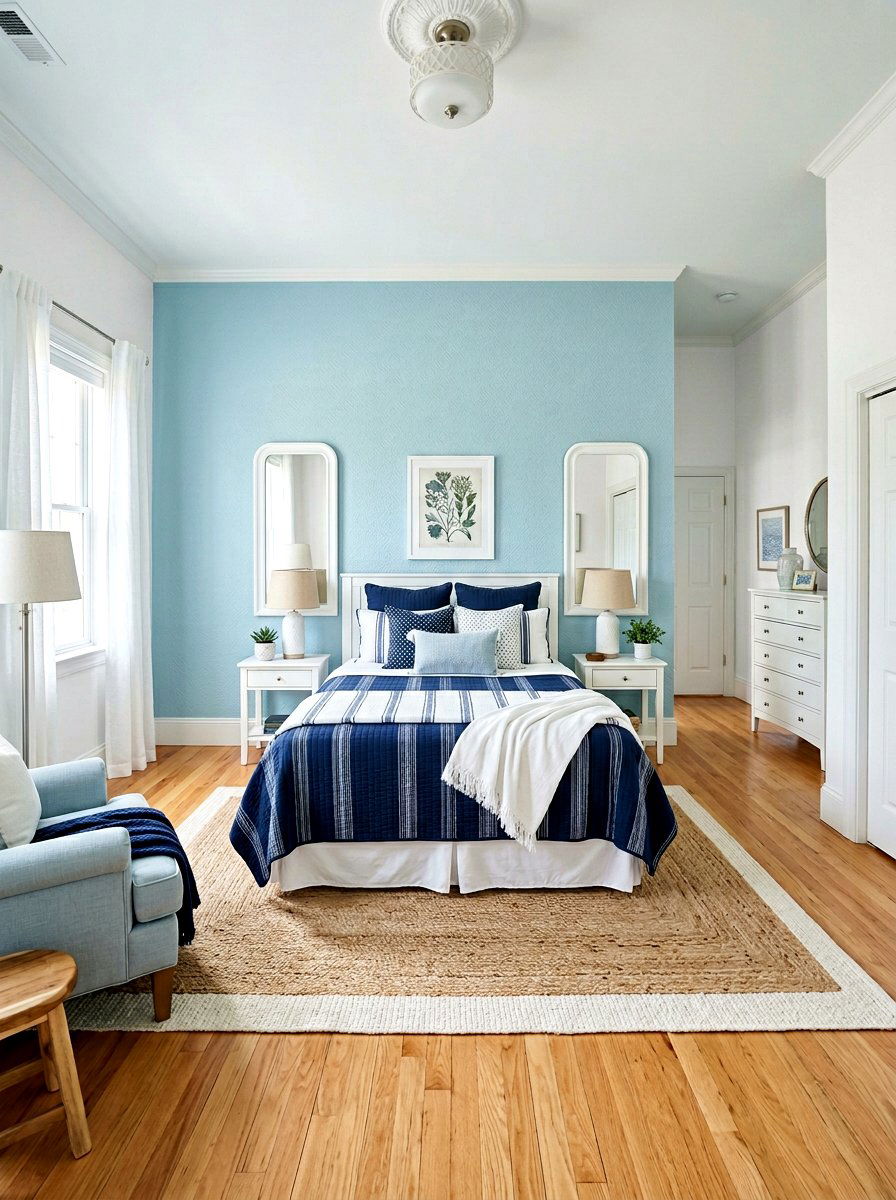 Light Blue Accent Wall - 25 Spring Guest Bedroom Decor Ideas