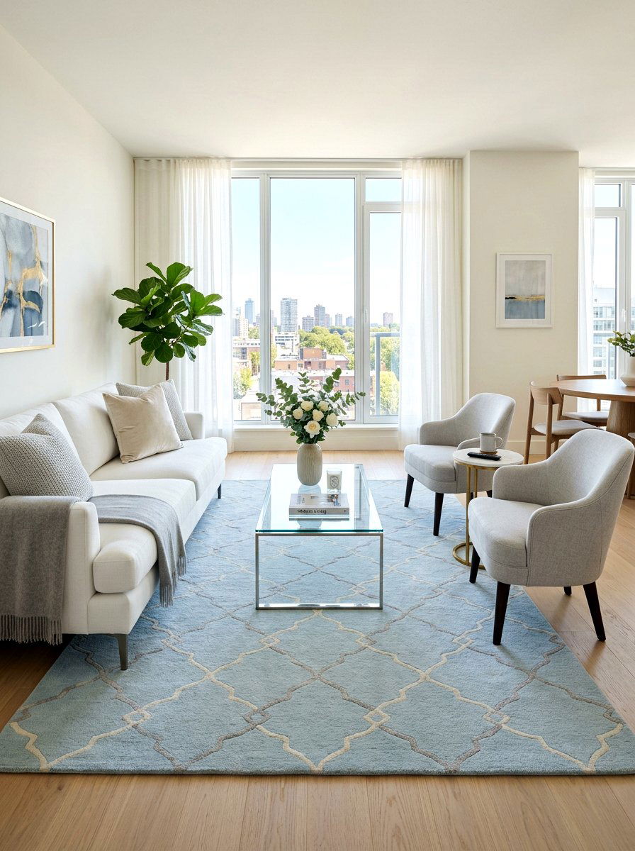 Light Blue Area Rug - 25 Spring Condo Decor Ideas