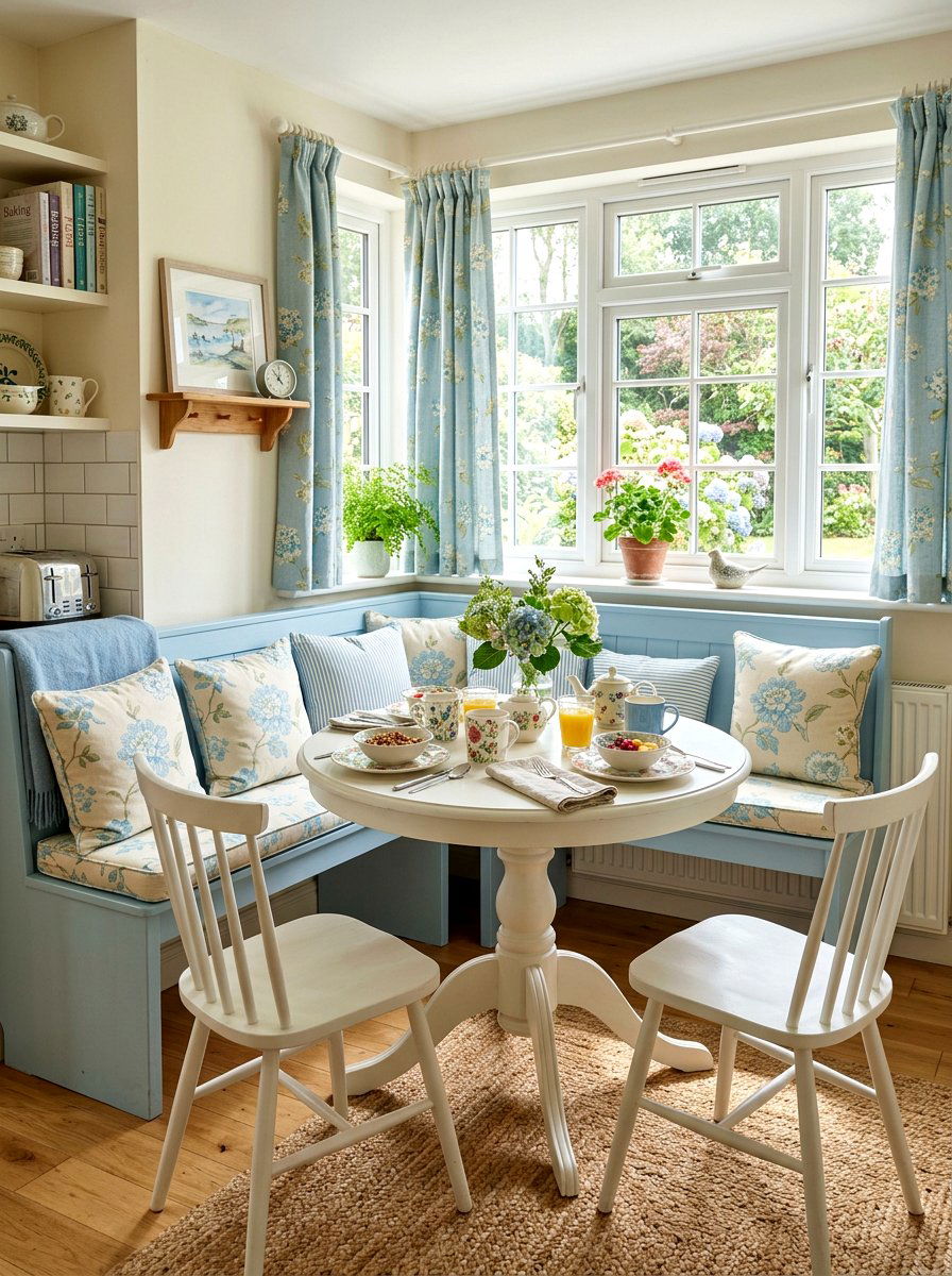 Light Blue Breakfast Nook - 25 Spring Baby Blue Decor Ideas