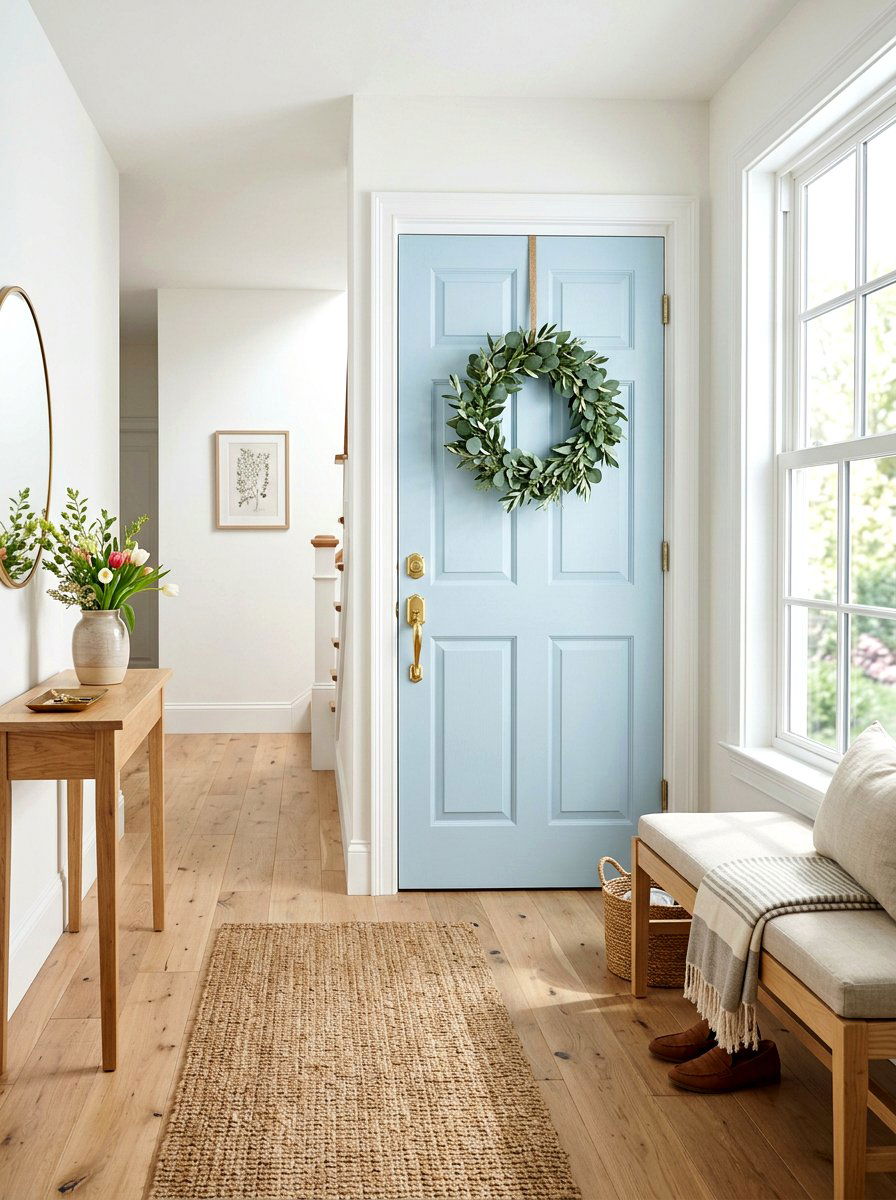Light Blue Front Door - 25 Spring Hallway Decor Ideas