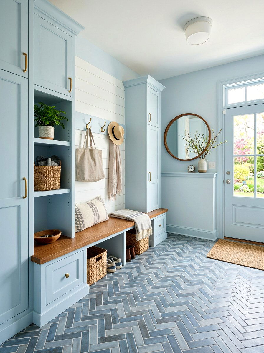 Light Blue Mudroom - 25 Spring Baby Blue Decor Ideas