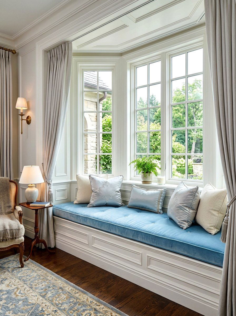 Light Blue Velvet Cushion - 25 Spring Window Seat Decor Ideas