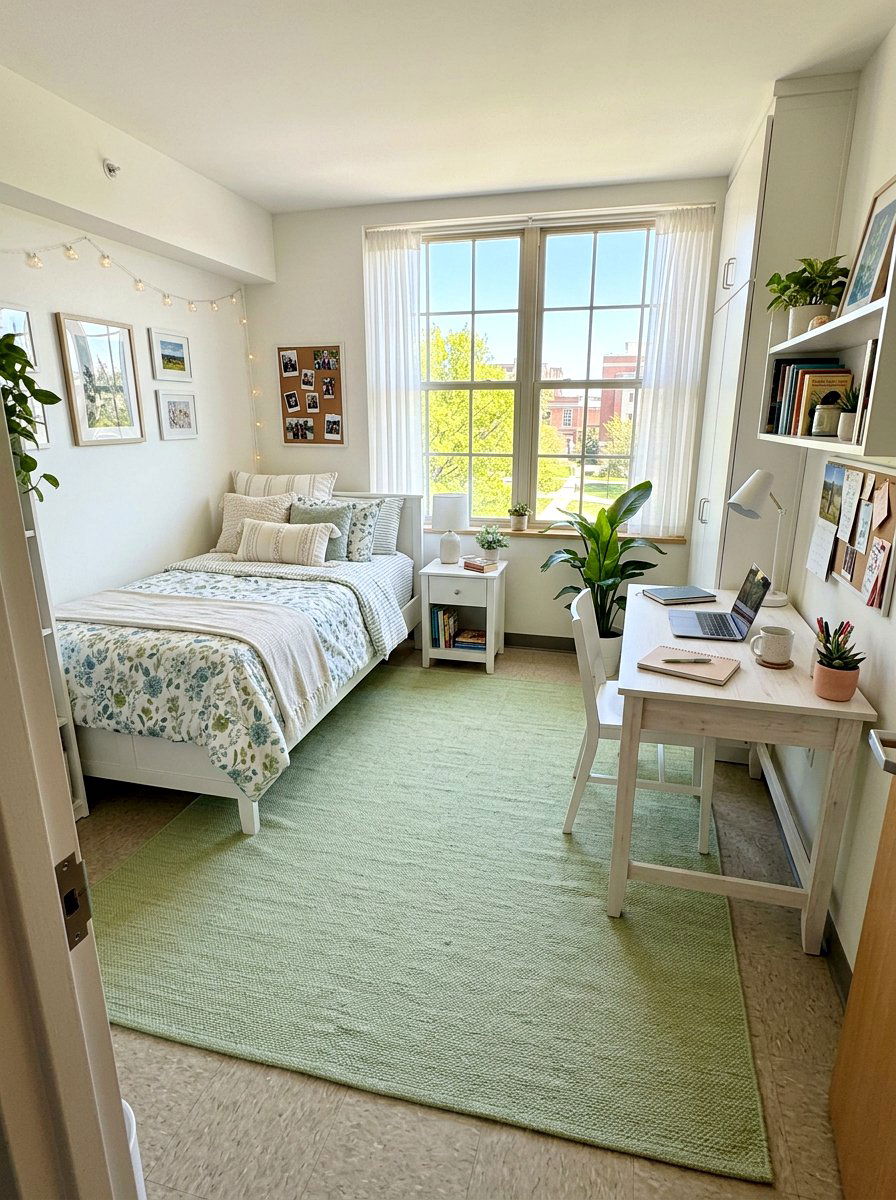 Light Green Area Rug - 25 Spring Dorm Room Decor Ideas