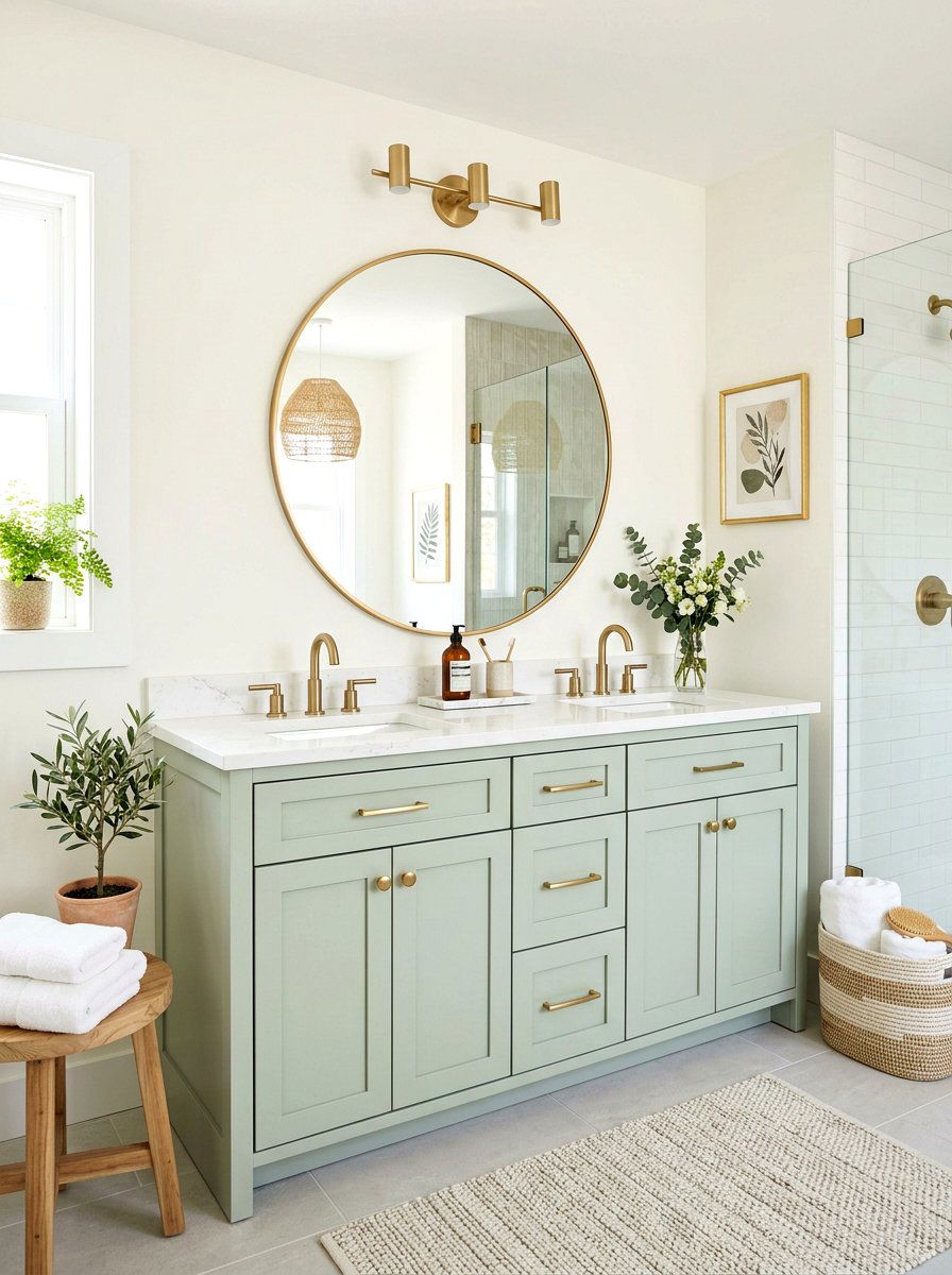 Light Green Bathroom Vanity - 25 Spring Bathroom Refresh Ideas