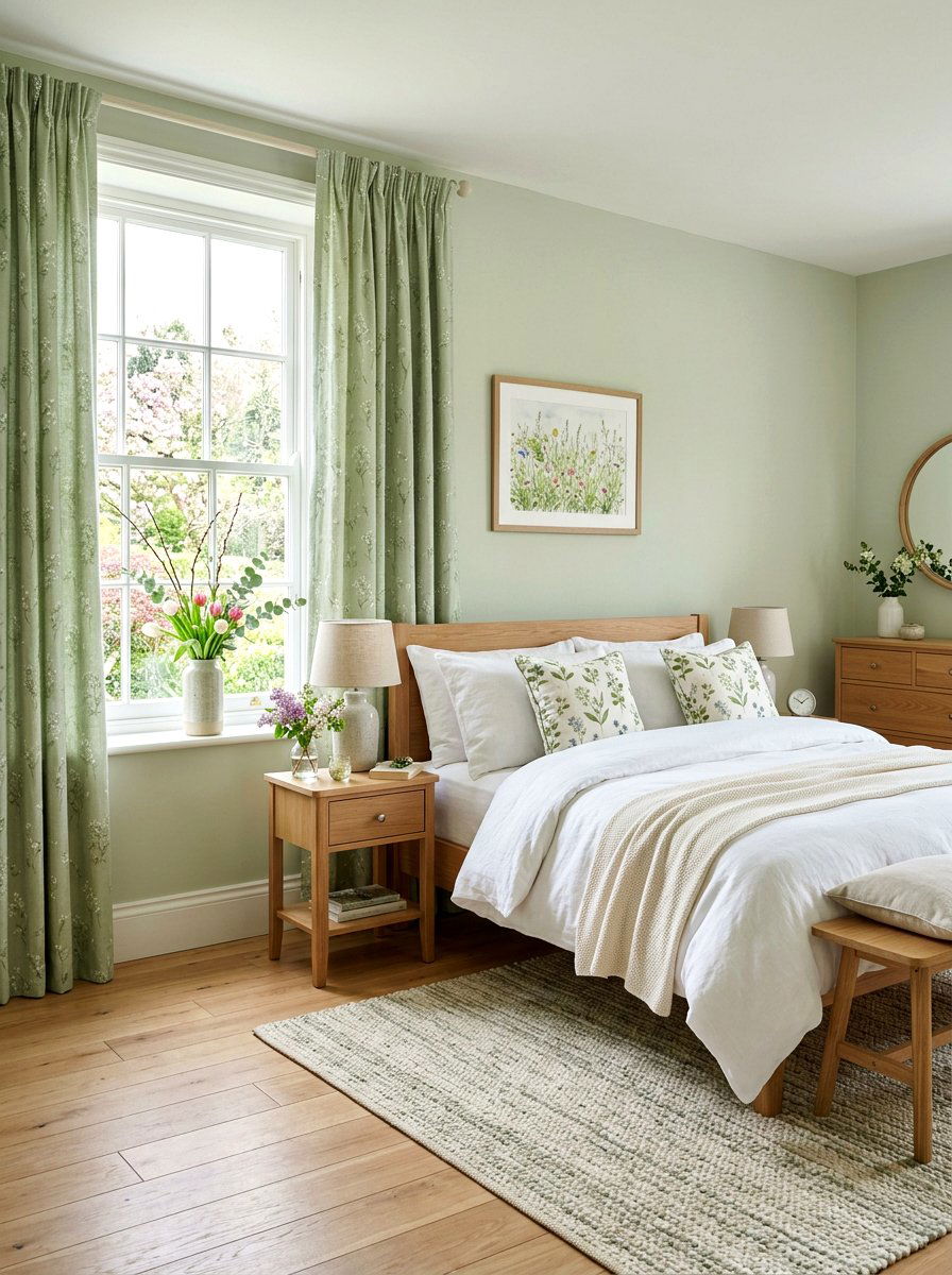 Light Green Cotton Drape - 25 Spring Window Treatment Ideas