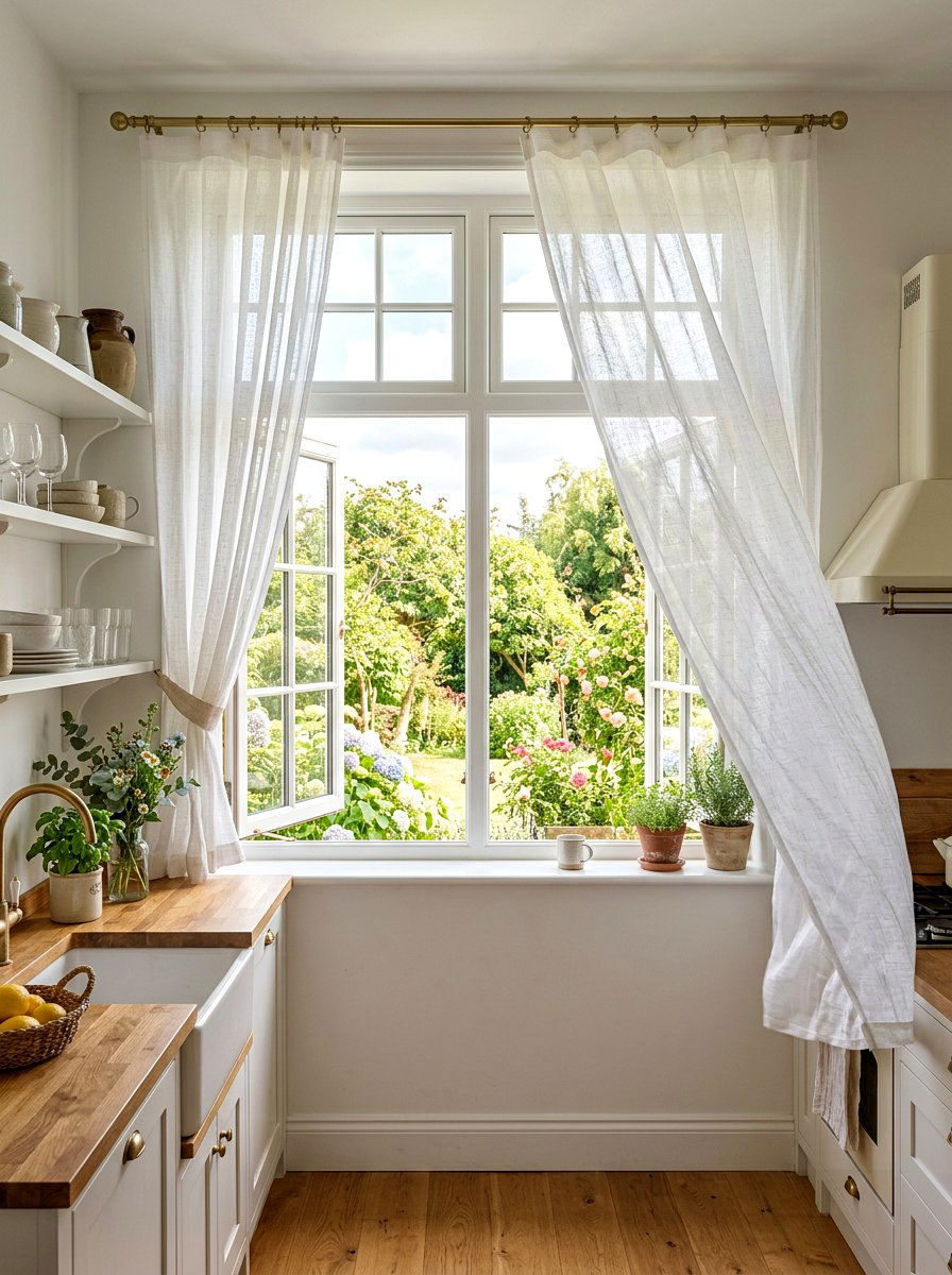 Light Linen Curtains - 25 Spring Kitchen Decor Ideas