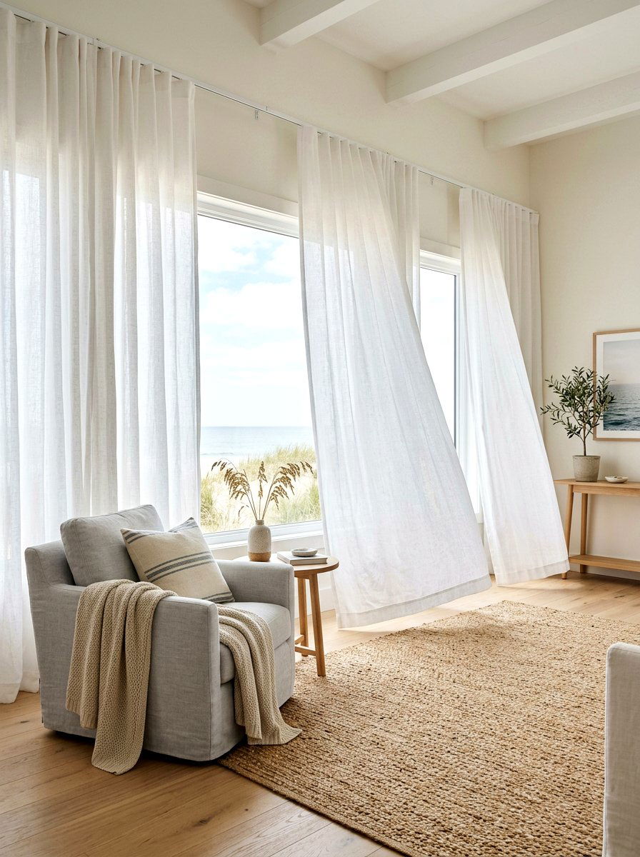 Light Linen Curtains - 25 Spring Sitting Room Decor Ideas