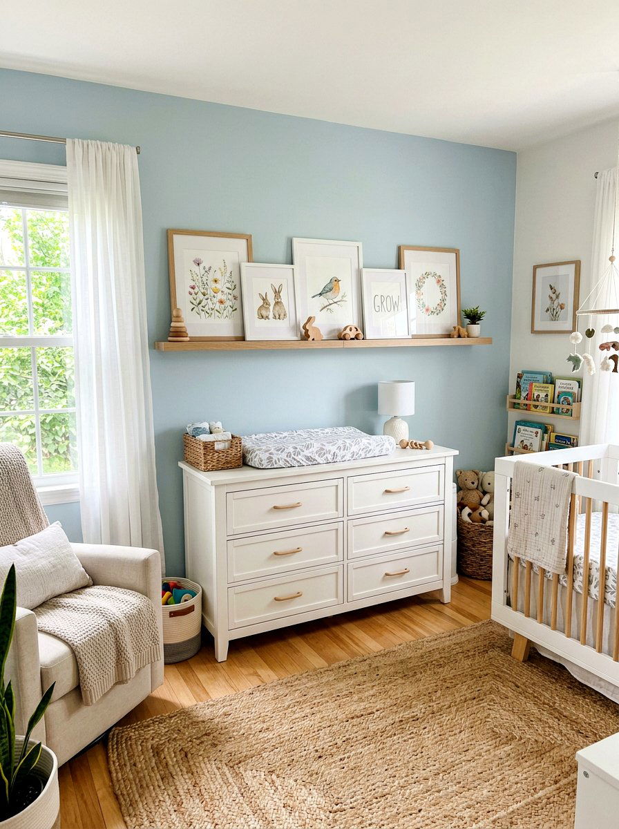 Light Oak Picture Ledge - 25 Spring Nursery Wall Decor Ideas