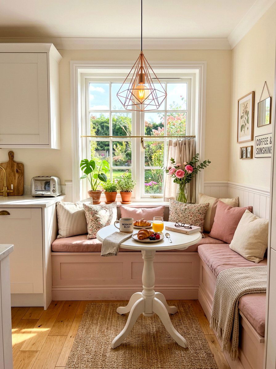 Light Pink Breakfast Nook - 25 Spring Blush Pink Decor Ideas