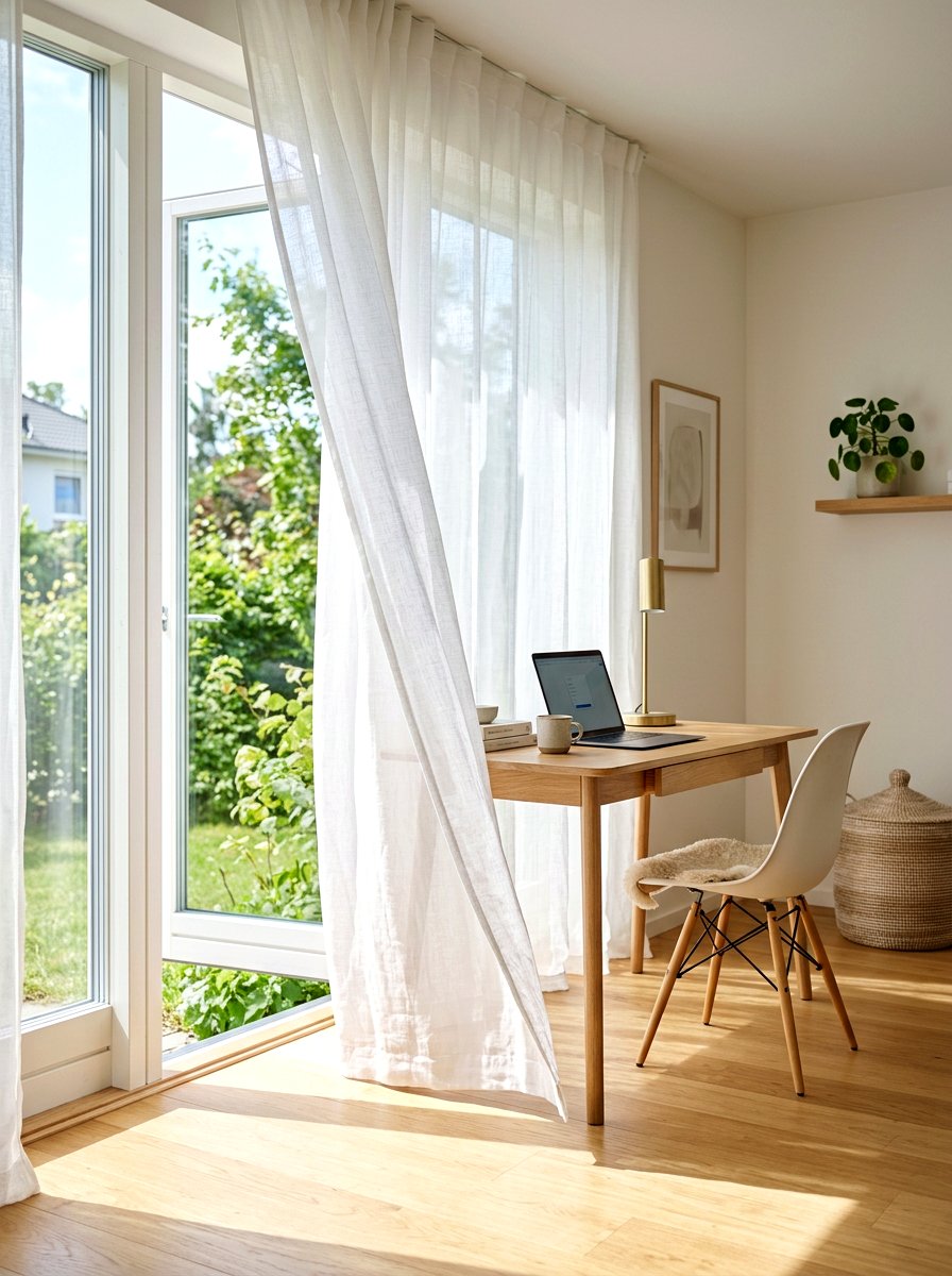 Light Window Treatments - 25 Spring Home Office Decor Ideas