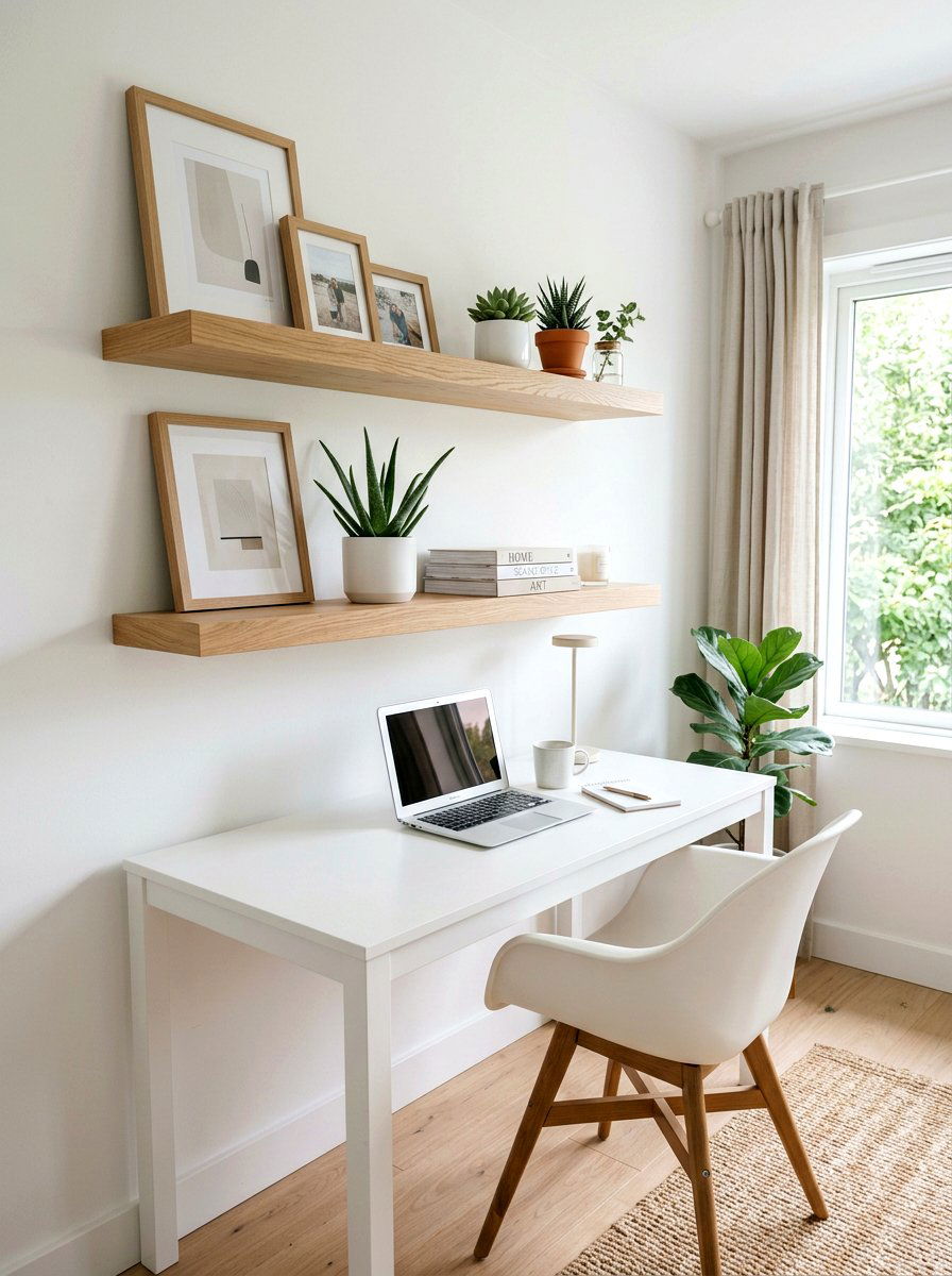 Light Wood Floating Shelves - 25 Spring Photo Wall Ideas