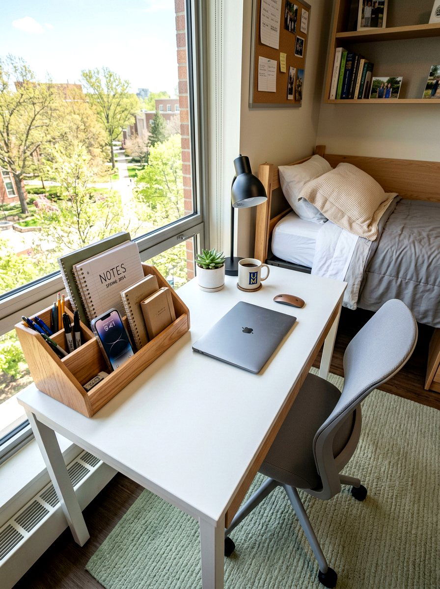 Light Wood Organizer - 25 Spring Dorm Room Decor Ideas