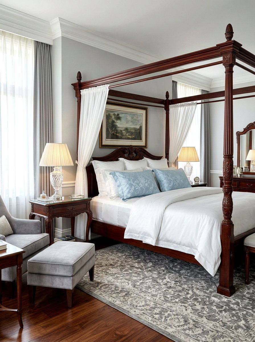 Light blue silk pillowcases - 25 Spring Four Poster Bed Decor Ideas