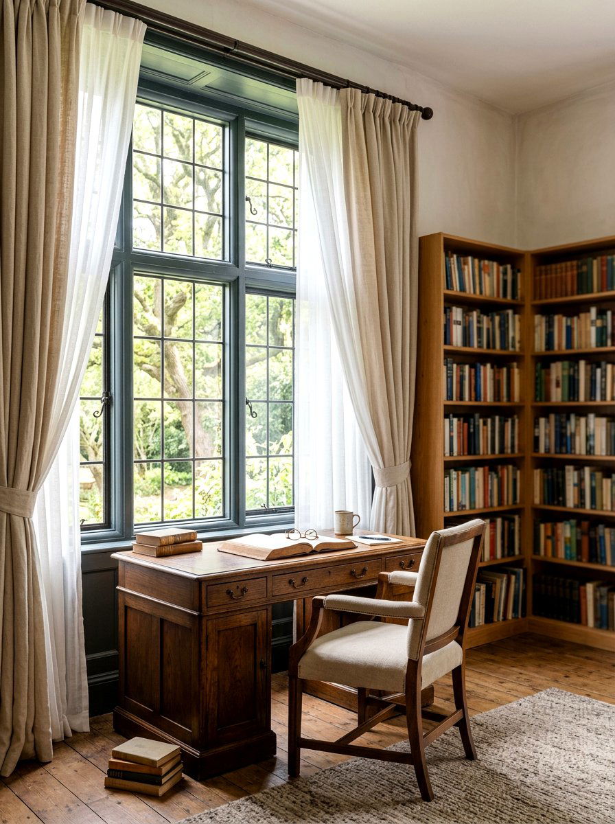 Light linen curtains - 25 Spring Library Decor Ideas