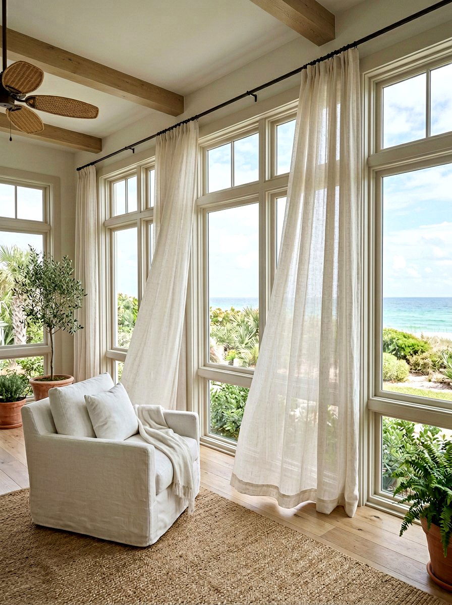Light linen curtains - 25 Spring Vacation Rental Decor Ideas