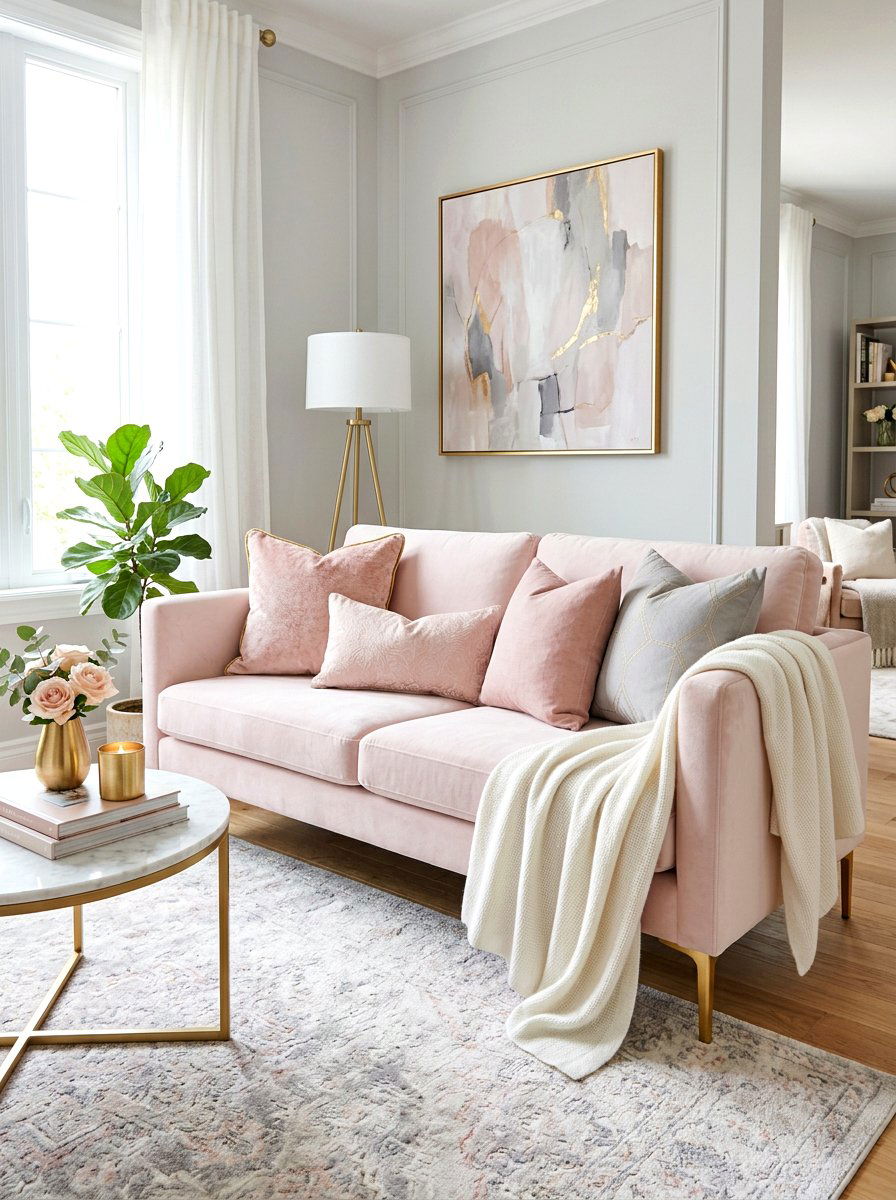 Light pink sofa decor - 25 Spring Sofa Styling Ideas
