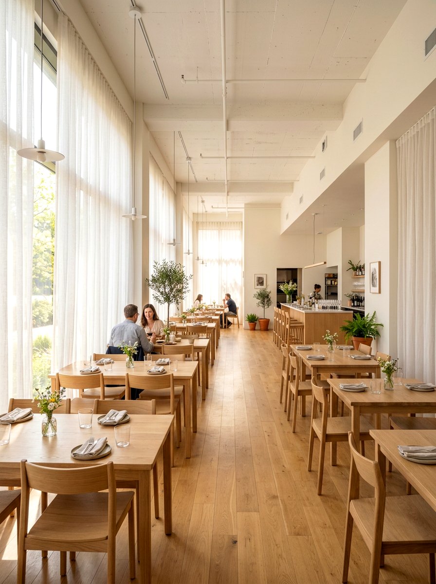 Light sheer curtain - 25 Spring Restaurant Decor Ideas