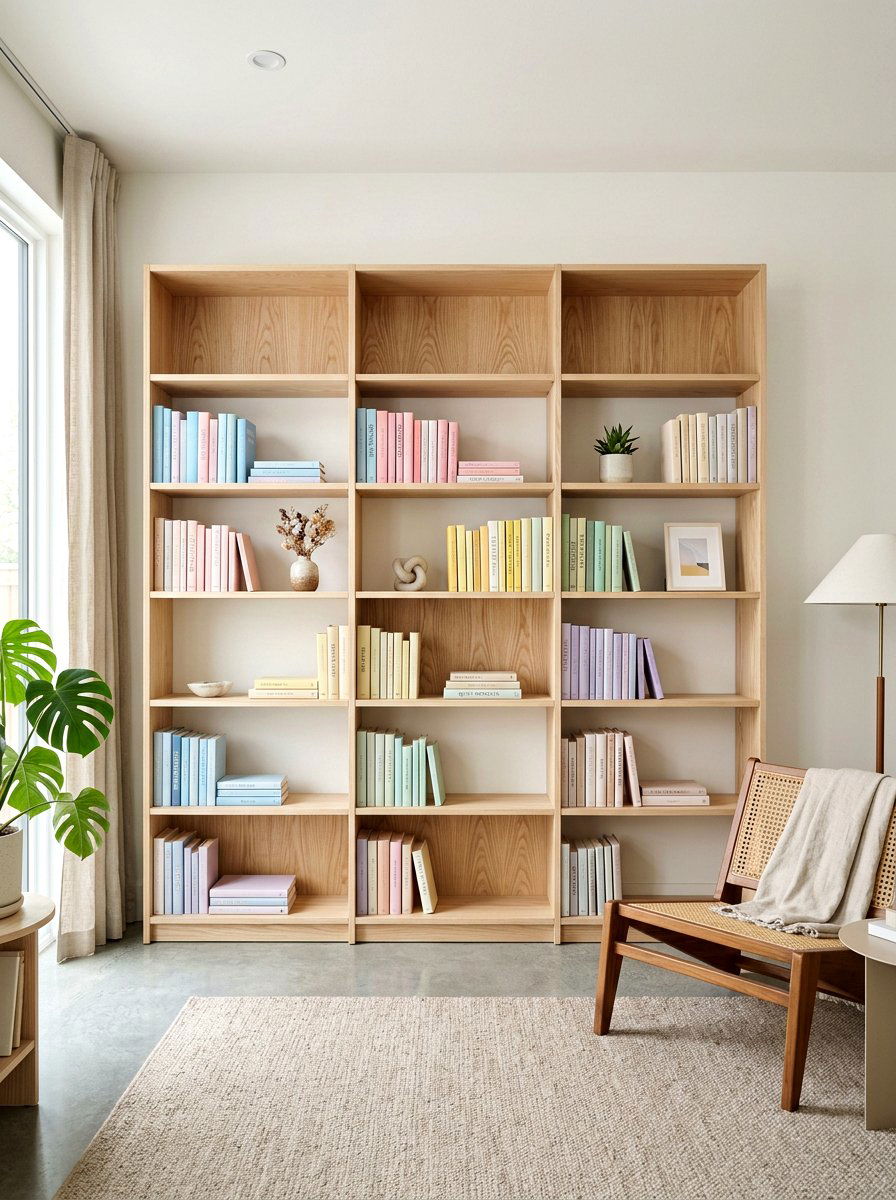 Light wood bookshelf styling - 25 Spring Library Decor Ideas